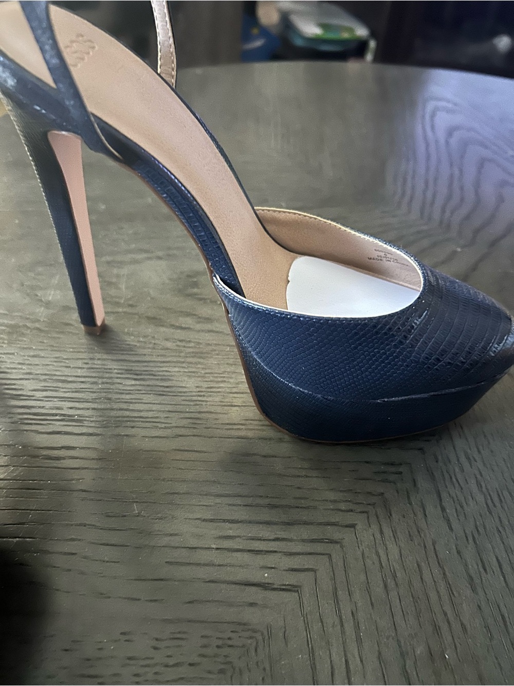 ASOS Navy Textured Platform Slingback Heel